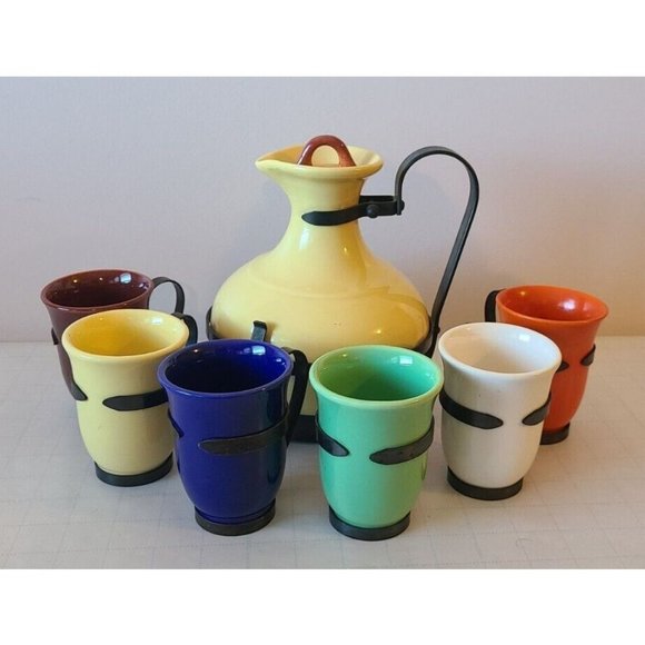 Gladding McBean Franciscan Pottery El Patio Carafe and 6 Tumblers - Picture 1 of 6